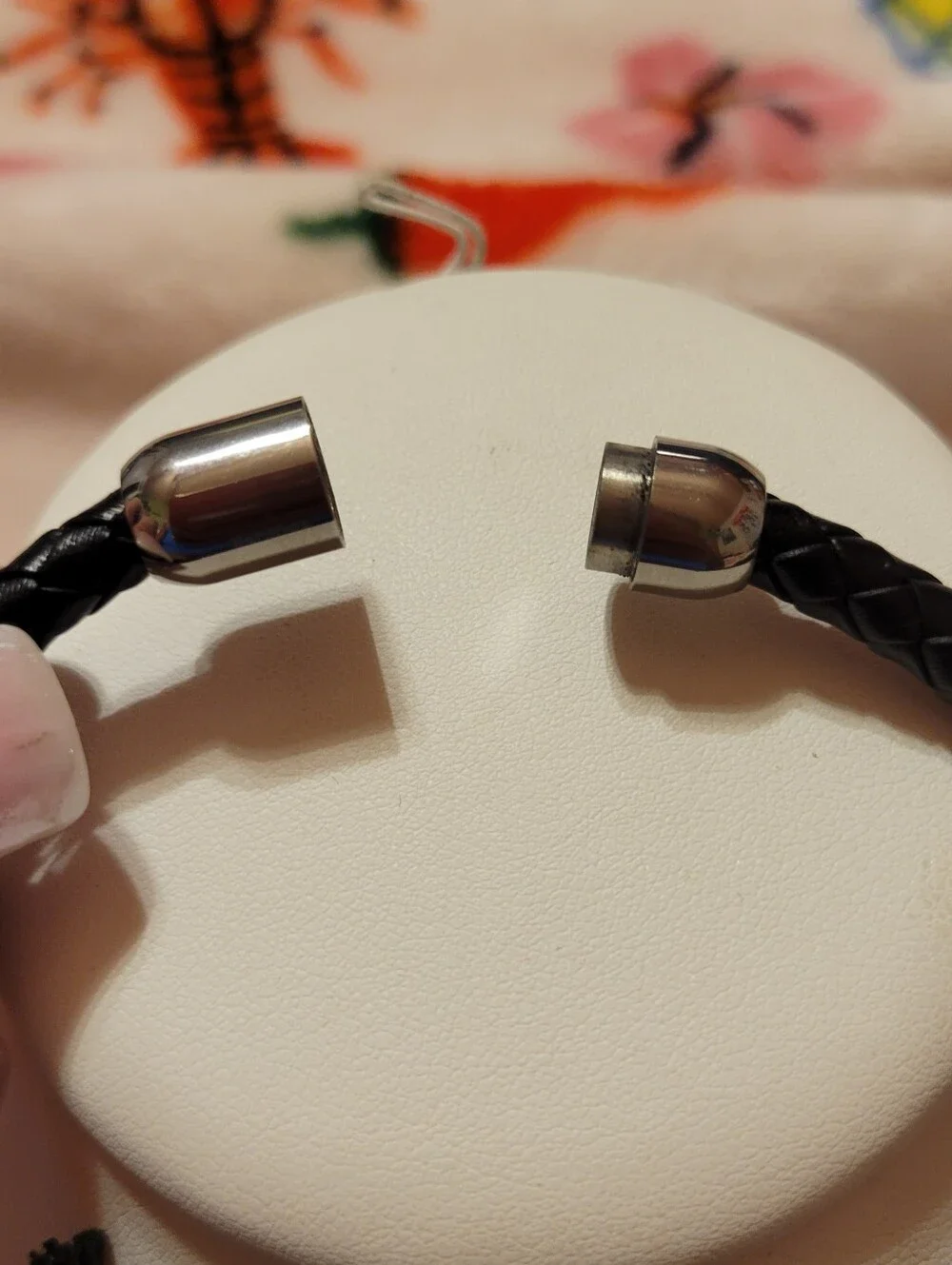 Anthony Kacobs Black Braided Leather Men’s Bracelet with Silver Accents